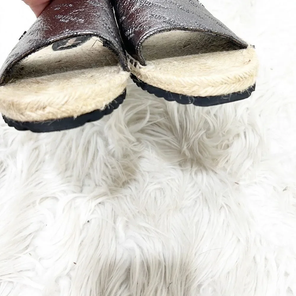Superdry Maya Metallic Silver Logo Espadrille Slides size 6